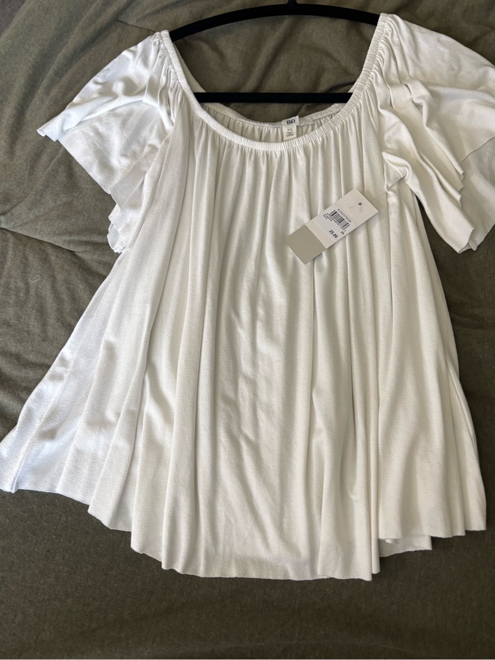 bp White Scoop Neck Flutter Sleeve Tunic